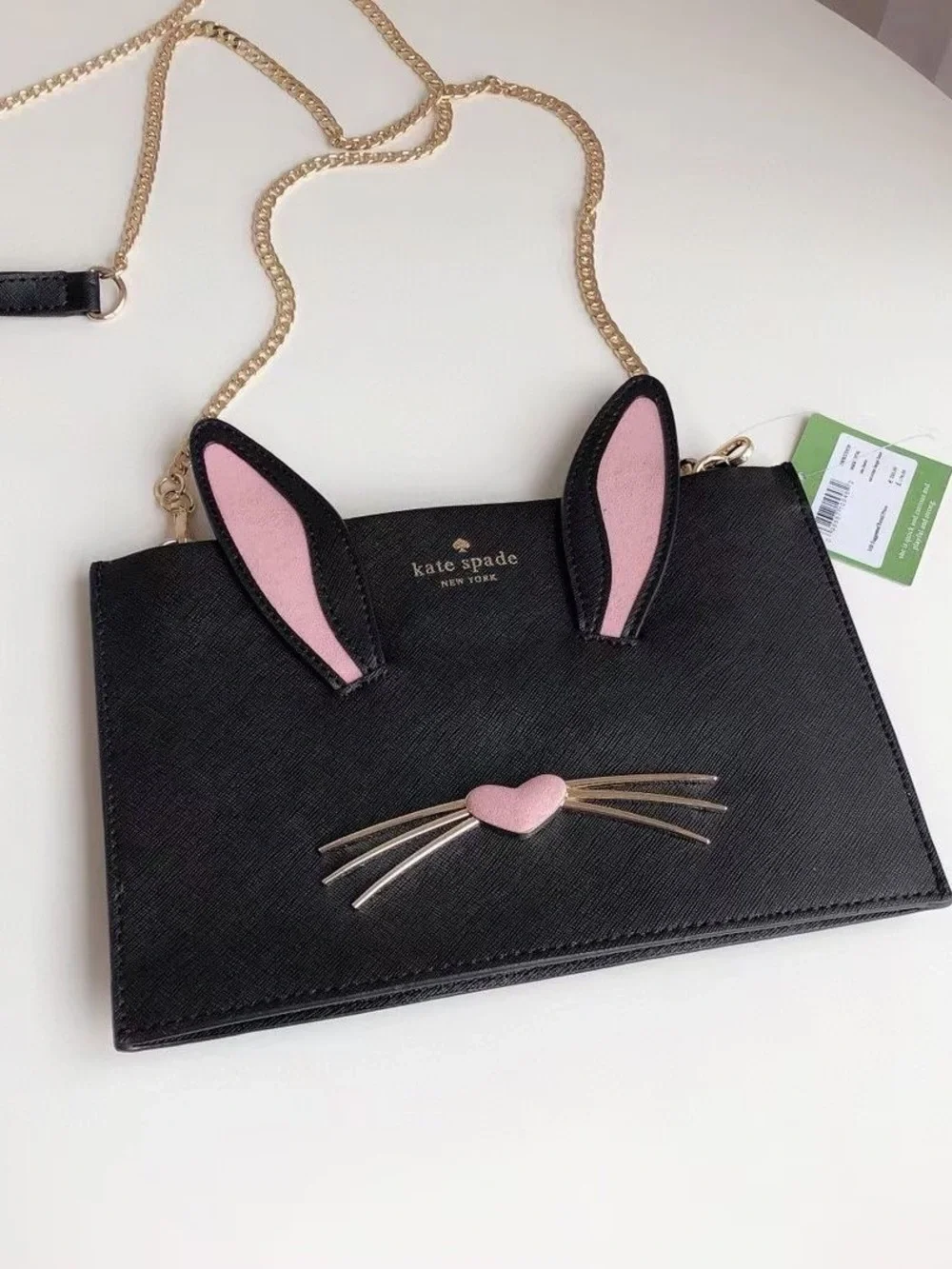 kate spade Black Crossbody Bag with Pink Bunny Accents